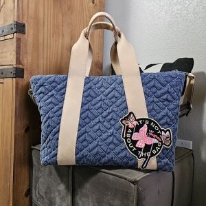 Consuela denim Quilted carryall, crossbody Bag with Floral Patch